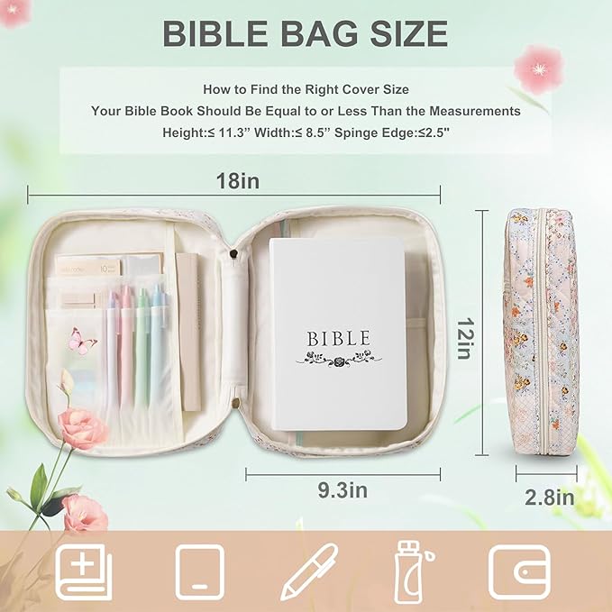 Bible Cover Case for Women, Bible Bags Large Quilted Bible Cover with Bible Study Supplies Accessories Church,Classroom,Campus,Neighborhood Association (Colorful,M/L)