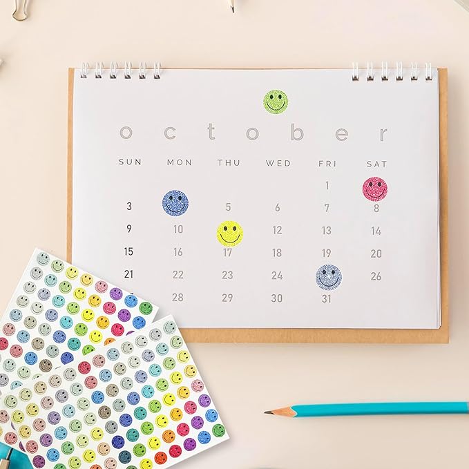 0.5 Inch Shiny Happy Face Stickers,Circle Dots Labels Reward Stickers Teachers Sticker (Multicolored)