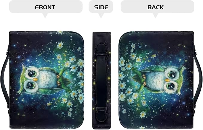 Galaxy Night Owl Bible Cover Bags Floral Pattern with Handle Bible Cover Carrier Carrying Organizer Bag Church Bag for Women Girls-Size M
