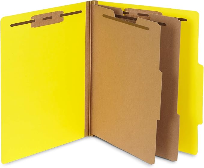 10 Yellow Classification Folders, 2 Divider, 2 Inch Expansions, Durable 2 Prongs Designed to Organize Standard Medical Files, Law Client Files, Office Reports, Letter Size, Yellow, 10 Pack