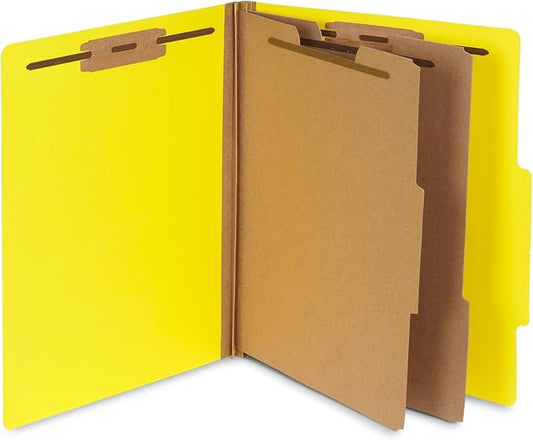 10 Yellow Classification Folders, 2 Divider, 2 Inch Expansions, Durable 2 Prongs Designed to Organize Standard Medical Files, Law Client Files, Office Reports, Letter Size, Yellow, 10 Pack