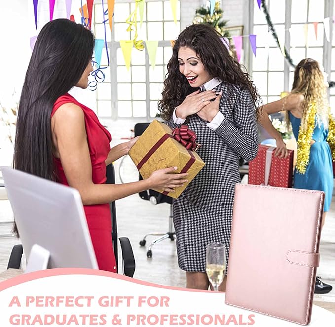 Tiankool Padfolio Portfolio Folder Binder-Faux Leather Portfolio Folder with Cover for A4 Notepad Holder, Business Portfolio for Resume, Legal Pad, Interview, Letter-Size Padfolio for Women/Men, Rose