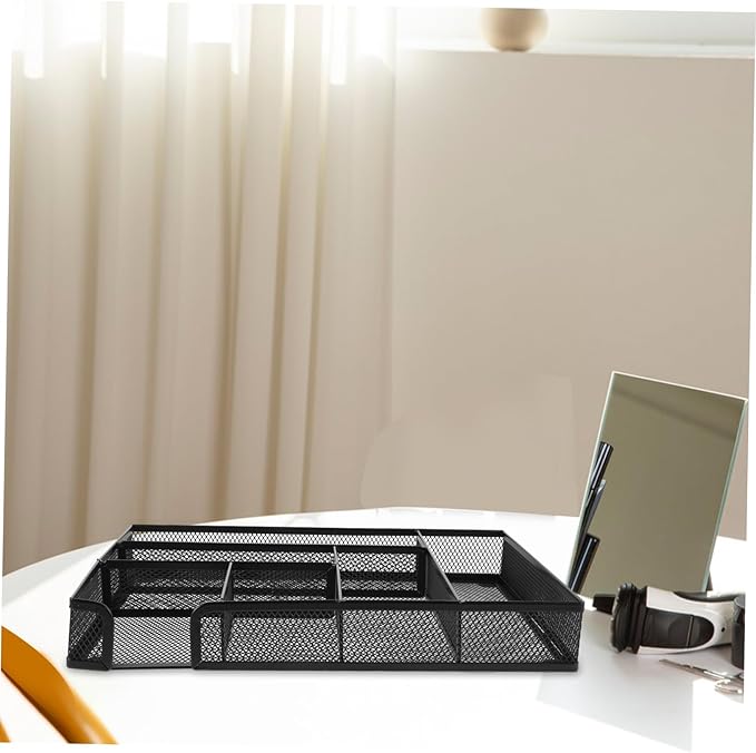 Cabilock 6-Compartment Metal Mesh Desk Organizer Tray Multifunctional Storage Box for Office Supplies Craft Storage Black