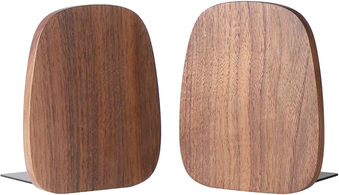 Muso Wood Book Ends for Shelves, Non-Skid Bookends for Heavy Books, Wooden Book Stopper for Home Office and Library (Walnut 1 Pair)