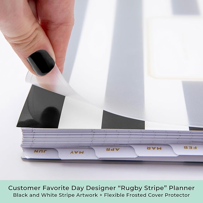 Blue Sky Day Designer 2026-2027 Daily and Monthly Academic Year Planner Calendar, July 2026 - June 2027, 8" x 10", Flexible Cover, Laminated Tabs, Storage Pocket, Includes Stickers, Black Stripe