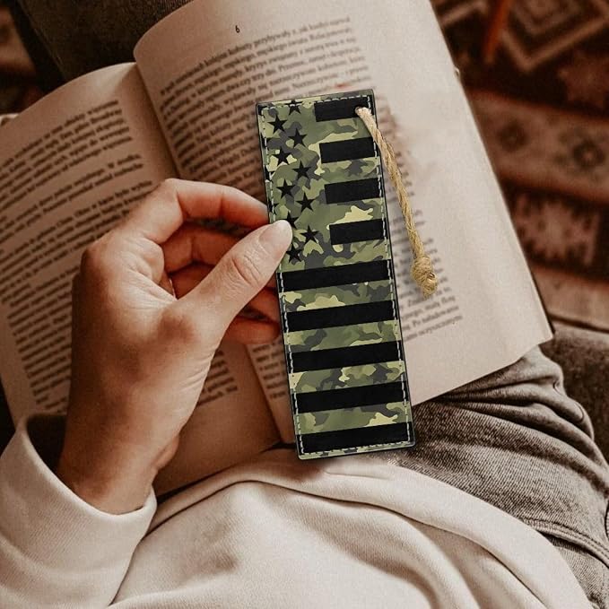2 Pack Leather Bookmark Green Camo American Flag Bookmark for Teachers, Students, Book Lovers Page Markers for Students Teachers Reading Bookmarks Accessorie