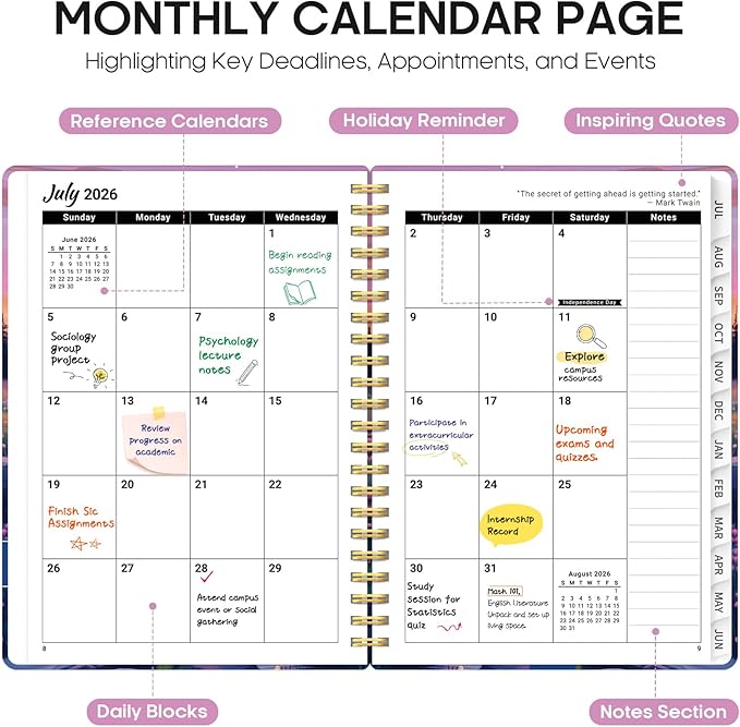Planner 2026-2027, Academic Year Weekly and Monthly Calender Planner, from Jul 2026 - Jun 2027, Spiral Bound School Planning Book, Perfect for Teacher, Student, Women & Men, A4 (8.5" x 11"), Alpine Twilight