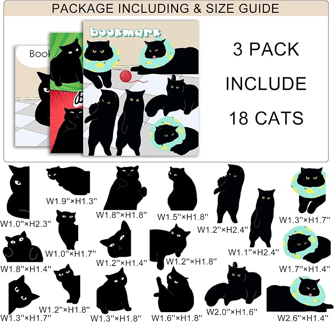 SONAME 18 Pieces Magnetic Bookmarks - Cute Cat Page Markers for Book Lovers,Book Markers Clip for Student Teacher Reading (ABC)