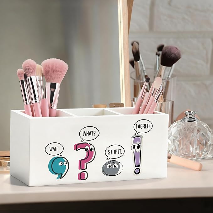Funny Teacher Pen Pencil Holder, English Teacher Gifts Wood Desk Organizer and Accessories, Funny Grammar English Teachers Classroom Pen Holder Desk Organizer for Office Classroom Tabletop