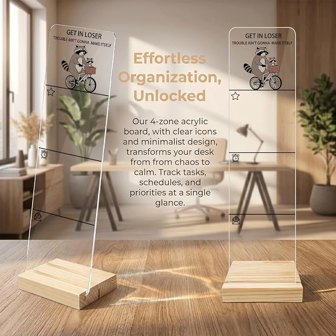 Sticky Notes Monitor Memo Board Acrylic Holder with Removable Wooden Base, Get in Loser Logo Desk Set with 200 Sheets Two Sizes Sticky Notes, Office Desk Accessories Organizer