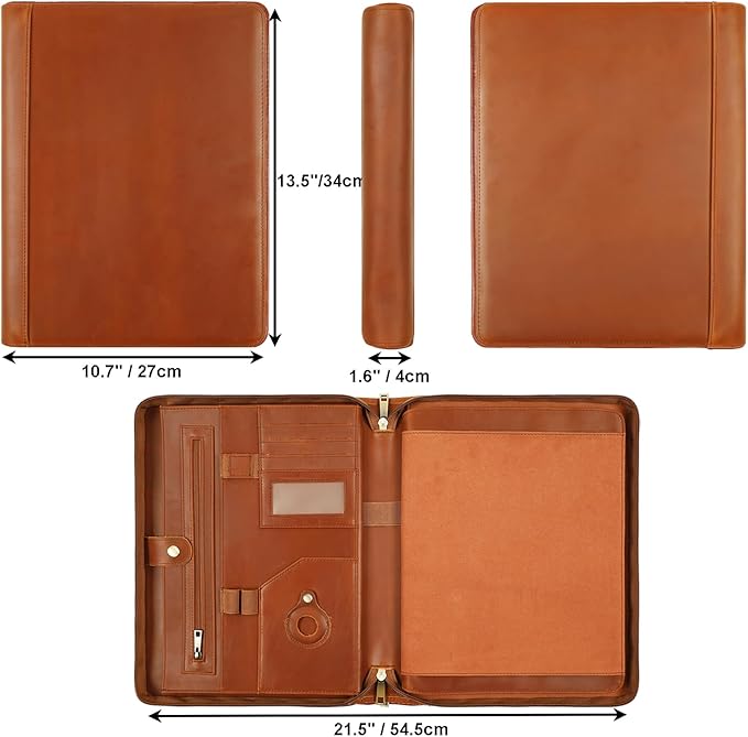 Leather Portfolio for 13-in iPad Pro M4/M5 & 13-in iPad Air M2/M3, Leather Padtfolio with ipad Holder for Letter Size Notepad, Personalized Padfolio for Men - Brown