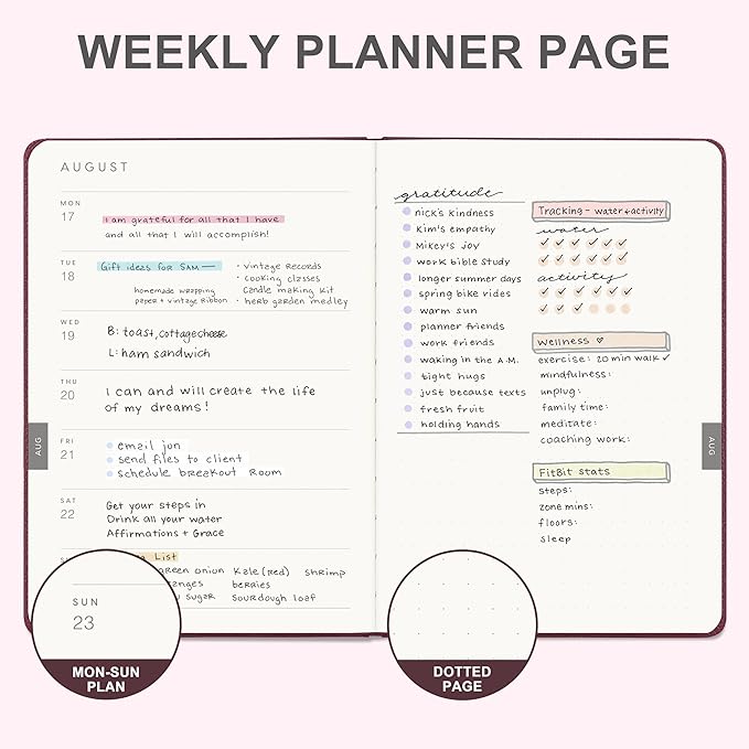 And Per Se 2026 Planner-Daily, Weekly & Monthly Leather Hardcover Planner, 5.7" x 8", Daily Schedule, 100 GSM Thick Paper, Back Pocket(Dark Red)