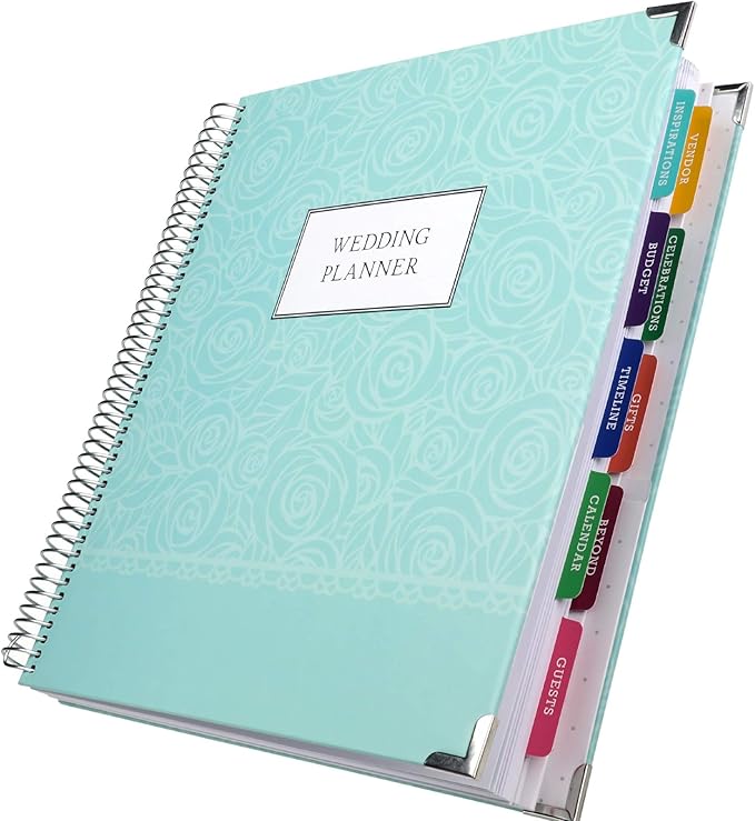 Global Printed Products Wedding Planner 9x11 Hardcover Organizer, Bookmark, Planning Stickers, Business Card Holder, and Pocket Folders