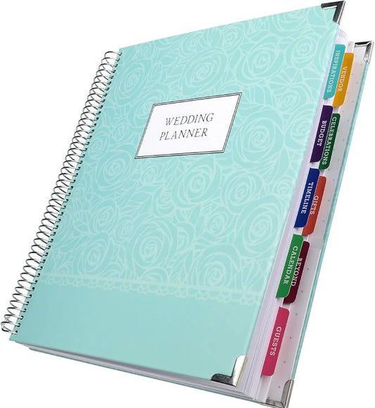 Global Printed Products Wedding Planner 9x11 Hardcover Organizer, Bookmark, Planning Stickers, Business Card Holder, and Pocket Folders