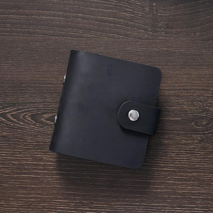 A9 Genuine Leather Journal, Black Handmade Leather Pocket Size Binder Planner, Mini Vintage Leather Planner, 120 Sheets Pages, Loose Leaf 3-Ring with Snap Button Closure (Black)