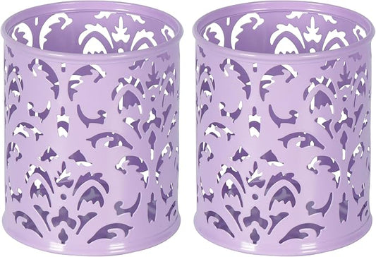EasyPAG Purple Pen Holder for Desk, 2 Pack Round Pen Organizer, Brush Holder for Vanity, Metal Pencil Cup Organizer for Home, Office, Classroom, School