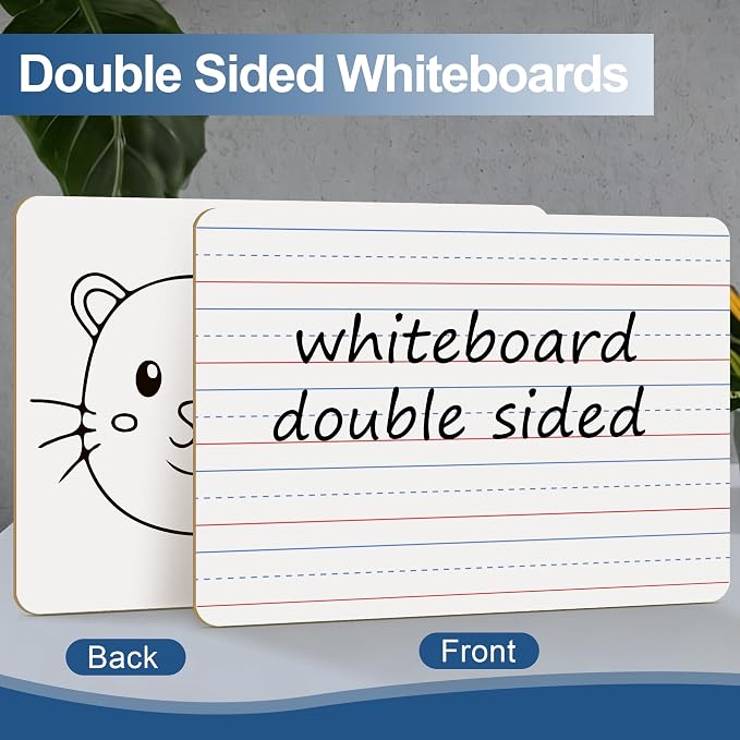 Dry Erase Boards, 30 Pack 9 x 12 Inch Mini Portable Practice White Boards with 30 Markers, 30 Erasers, Double Sided Personal Small Whiteboards with Lines for Kids, Students, Teachers Classroom School