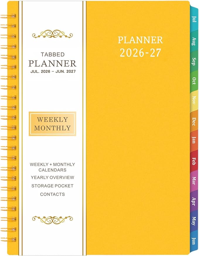 Planner 2026-2027 - Academic Planner 2026-2027, Jul 2026 - Jun 2026, 6.25" × 8.3", Colorful Tabs, Inner Pocket, Strong Twin-Wire Binding, Improving Your Time Management Skill