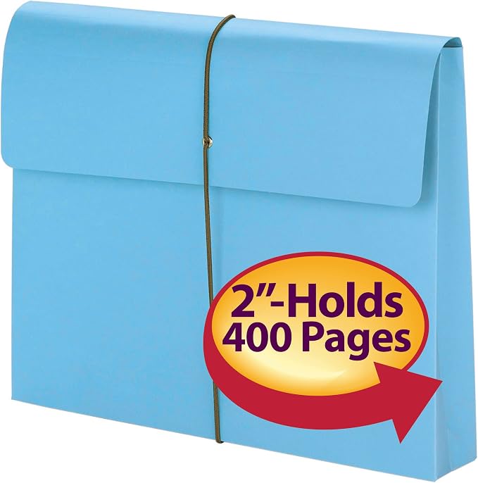 Smead Colored Expanding File Wallet with Flap and Cord Closure, 2" Expansion, Letter Size, Blue, 10 per Box (77203) (Pack of 5)