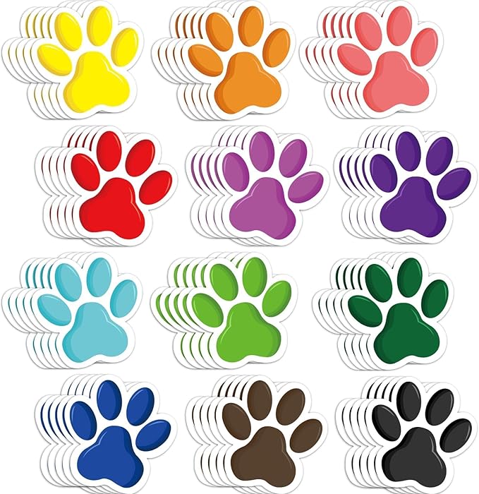 60 Pcs Paw Prints Cutouts Bluey Colorful Paw Stickers, Paw Print Bulletin Board Border Supplies for Boys Room Party Decor Table Classroom