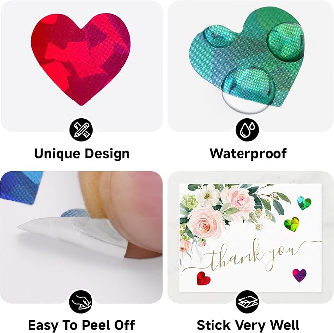 Anwyll 3000Pcs Heart Stickers - 1/2Inch Holographic Colored Heart Stickers Tiny Mini Small Heart Shape Sticker Self Adhesive Happy Valentines Day Heart Love Sticker for Envelope Card Crafts Gift Wrap