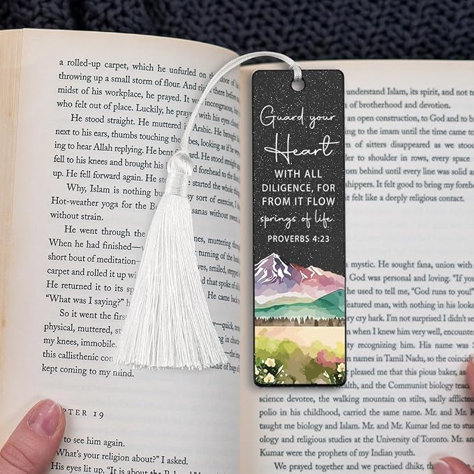 Christian Heart Guarding Bookmark, Inspirational Gift for Believers, Uplifting Gift for Spiritual Readers, Spiritual Bookish Present, Unique Landscape & Scripture Design Bookmark, WCB72