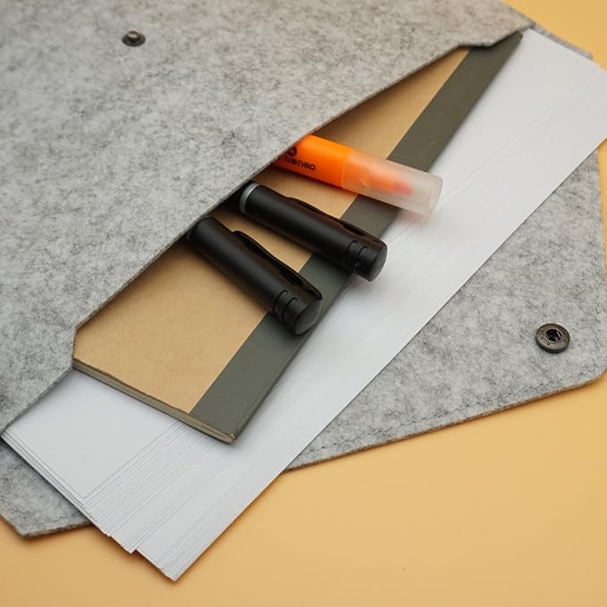 Felt File Folder, Durable Briefcase, Document Bag, Paper File Folders, Portfolio Case, Letter Envelope, Handbag Button Closure, for Office Home School Stationery,Set of 2 (Dark & Light Grey)