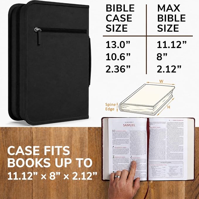 DEHITE Bible Cover for Men — Bible Cover Cases for Men – Black Extra Large Size – Bag Fits Book 11.12 x 8 x 2.12 in – Pen Slots – Zippered Pocket – Premium Fabric – Christian Gift Accessorie