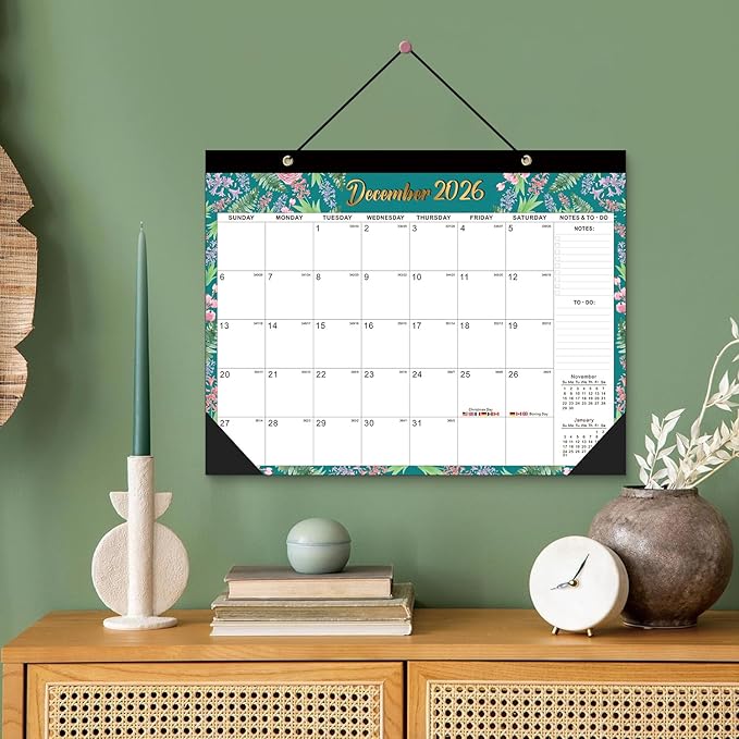 Desk Calendar 2025-2026, AgePlace Large 22" x17" Wall Calendar 2025 Covers June 2025 - December 2026, Monthly Desktop Calendar with Different Watercolor Artwork for Each Month for Home & Office School
