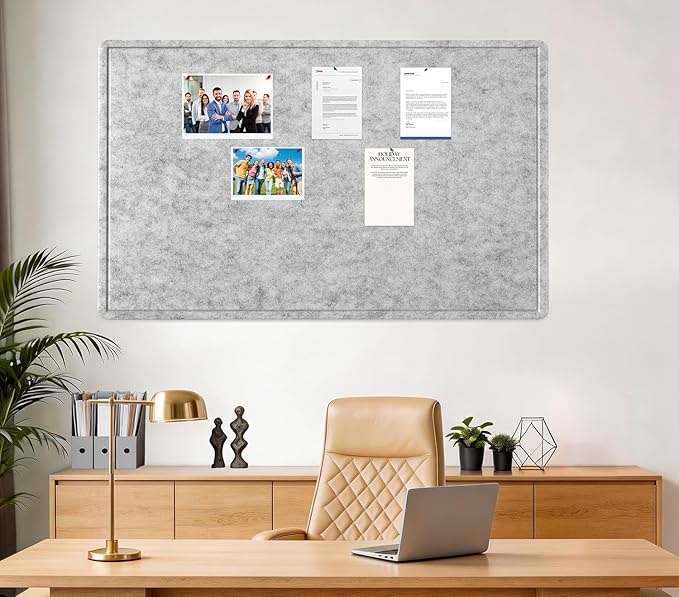 Large Bulletin Board - 60 X 36 inches Decorative Felt Pin Board - 5' x 3' Cork Board Alternative for Wall - Foldable Photo Board Self-Adhesive Vision Board Prayer Board with 30 Pushpins - Silver Gray