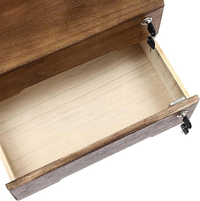 Wooden Desktop Organizer, 2 Drawers Tabletop Storage Box with Lock,Office Supplies A4 File Organizer,Walnut