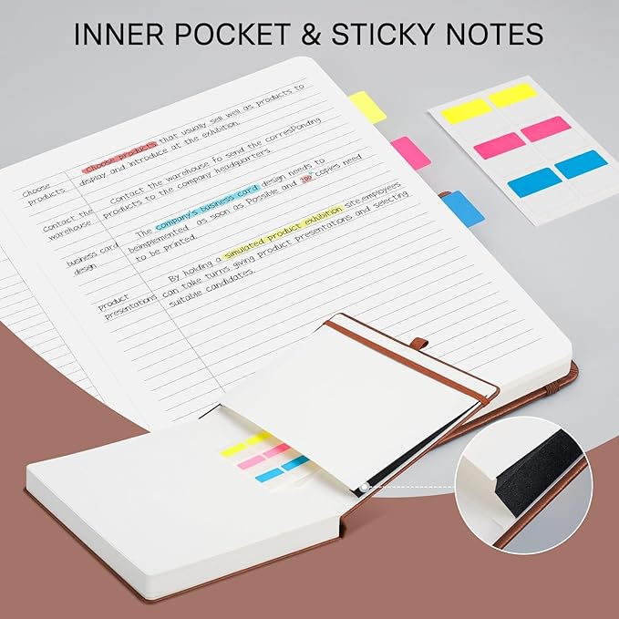 EMSHOI Meeting Notebook for Work with Sticky Tabs - 240 Pages, A4 Size Project Planner, PU Leather Meeting Agenda/Minutes Organizer for Women Men, Note Taking, Office & Business, 8.3"x11.7", Green
