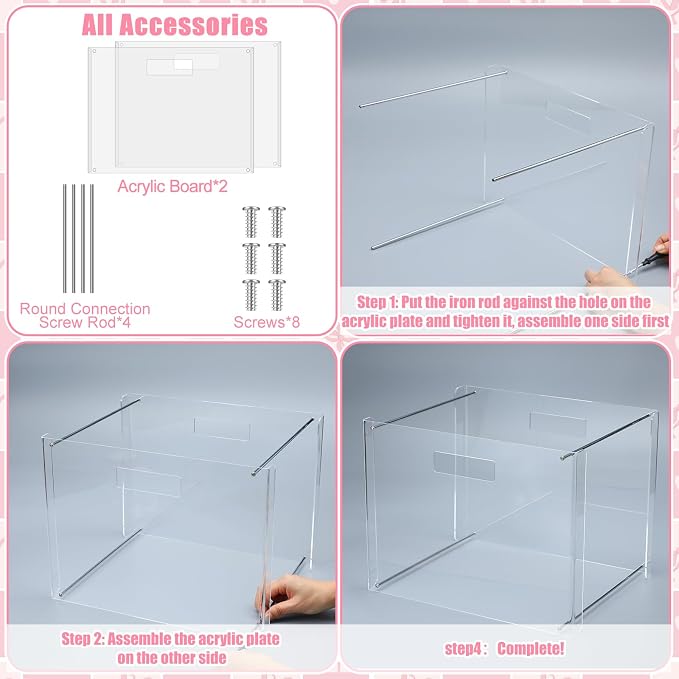 Dispowreath 24 Hanging File Folder with Acrylic Organizer for Letter/a4 Size Desktop Clear File Storage Box with Handles for Home Work Office Use(Pink,Bow)