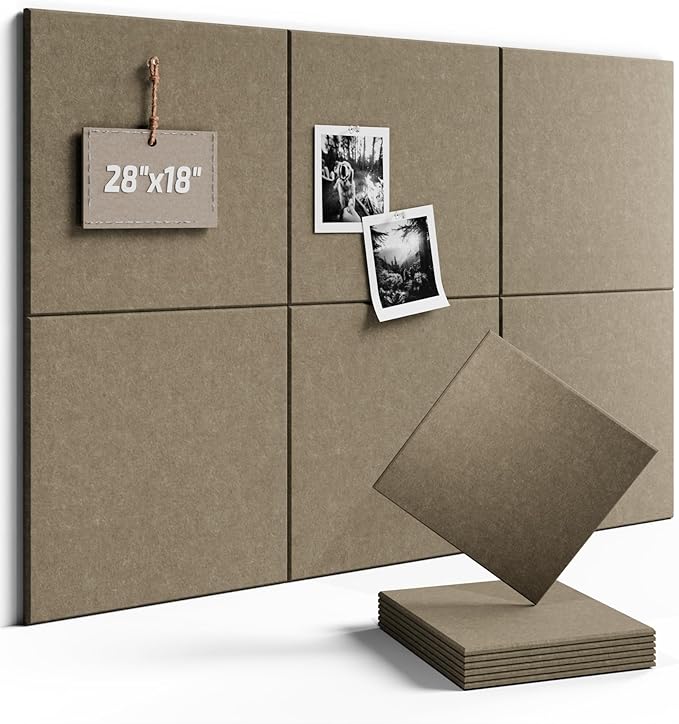 Fluxynara Felt Bulletin Board Tiles -28"x18" Cork Board Alternative for Office Decor, Push Pin Board Wall Organizer 6-Pack -Earth Brown