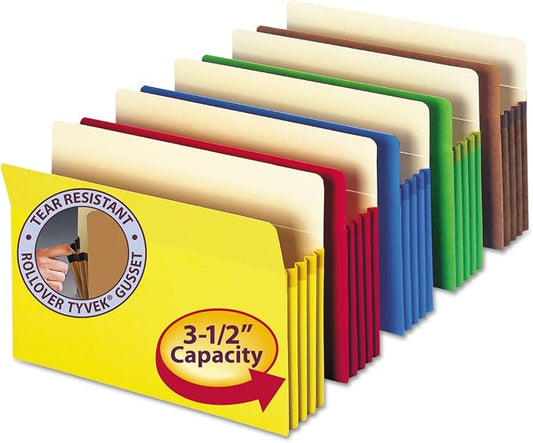 Smead File Pocket, Straight-Cut Tab, 3-1/2" Expansion, Legal Size, Assorted Colors, 5 per Pack (74892)