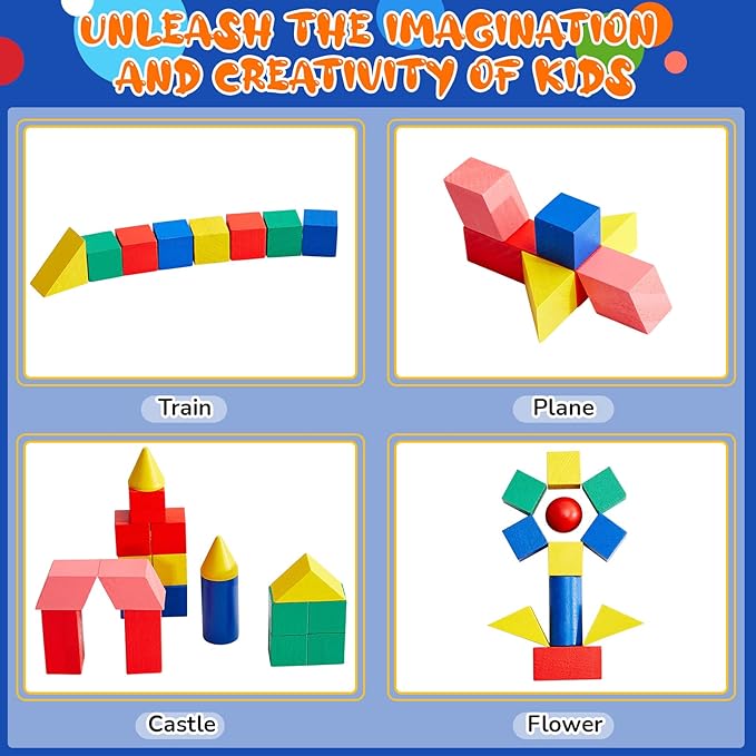 140 Pcs Mini 3D Shapes for Teaching, Wood Geometric Solids, Geometric Shapes 3D Shape Blocks, Classroom Manipulatives for Elementary School Geometry Math Kindergarten Preschool Learning