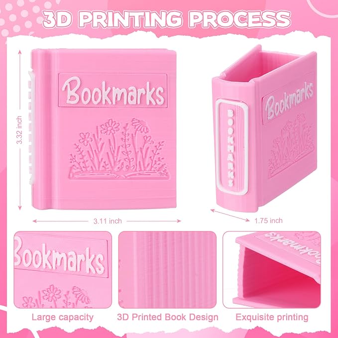 Resurhang 3D Printed Book Shaped Bookmark Holder, Book Lover Gift, Bookish Accessory Office Desk Supplies End of Year Gift for Librarian Bookworm Teacher Women(Pink)