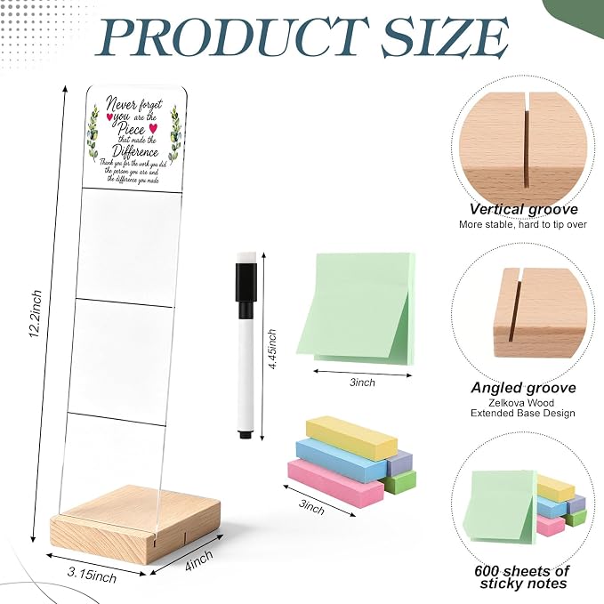 Affrolling Monitor Memo Board with Removable Wooden Base Acrylic Portable Memo Notes Holder Desk Accessories Organizer with 600 Sheets Reminder Notes Office Desk Decor Gift (Appreciation)
