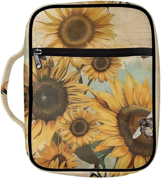 Coldinair Vintage Sunflower Bible Cover Case for Men Teen,Bible Bags Book Covers Kids Scripture Carrying Case with Handle and Pocket,Bible Book Carrying Case Tote Handbag