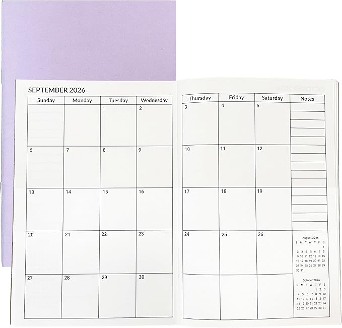 A5 Calendar Planner Jan 2026 - Dec 2027, Travelers Notebook Inserts for 2 Years, Monthly Calendar & Important Dates & Line & Dotted, 100gsm Paper, 8.3 x 5.5 in (Purple)
