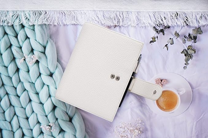 Moterm Personal Luxe Rings Planner - Genuine Leather Binder Organizer (30mm Ring, Pebbled-Cream)