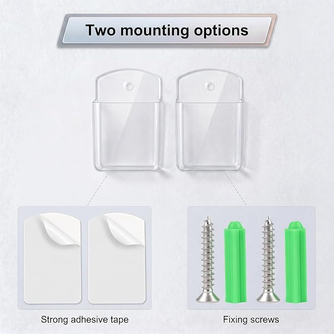 2 PCS Remote Control Holder Wall Mount, TV Remote Control Holder, Self Adhesive Pen Holder Organizers and Accessories for Home Office School (2, Clear)