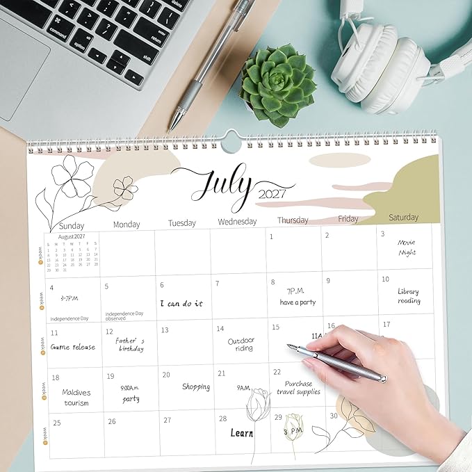 Guasslee Wall Calendar 2026-2027, 2026 Calendar Wall, 19-Month Planner Wall, 2026 Jun - 2027 Dec, 14" X 11" Monthly Calendar Spiral Bound with Thick Paper, Week Numbers for School Year Home Office