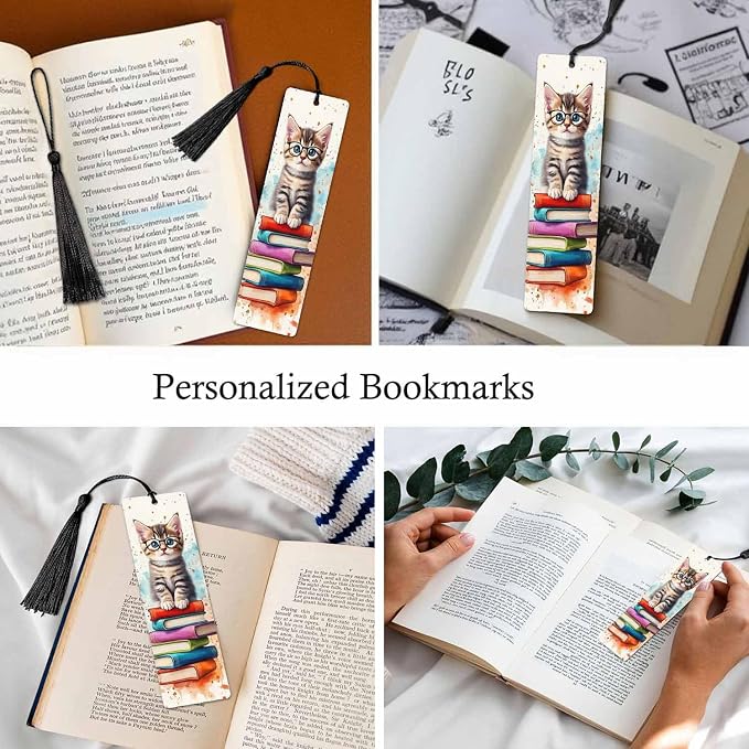 Cute Baby Cat 5 Pcs Bookmarks Wearing Glasses Pet Animal Reading Book Wooden Bookmarks with Tassel for Students Reader Teachers Book Lovers