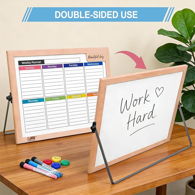 RXMC RUIXUANBOAD Desktop whiteboard 17.9x12.6 inch Magnetic Double-Sided Desktop Dry Erase Board Writing Board, Suitable for Home Office Teaching, Equipped with 3 Marker pens and 4 Magnets