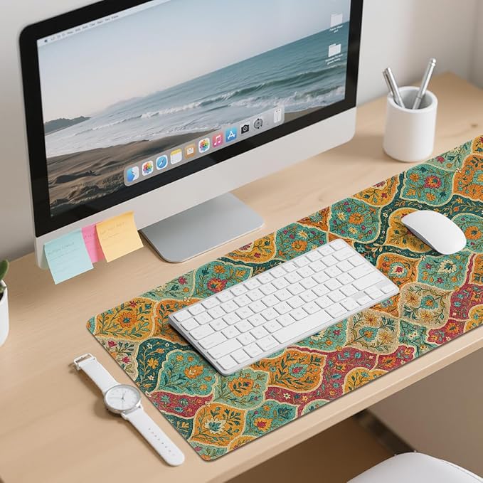 Boho Desk Mat Gaming Mouse Pad Floral Paisley Vintage Retro Carpet Mousepad Computer Keyboard Pad Mouse Mat Laptop Mat 31.5 x 11.8 Mouse Pads for Desk Home Office Gaming