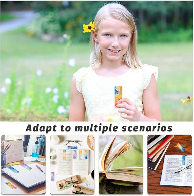96 Pieces Magnetic Bookmarks Magnet Page Markers - Book Marks for Reading Women & Men with Storage Boxes - Cute Magnet Bookmark Clips for Reading Pleasure（Watercolor）