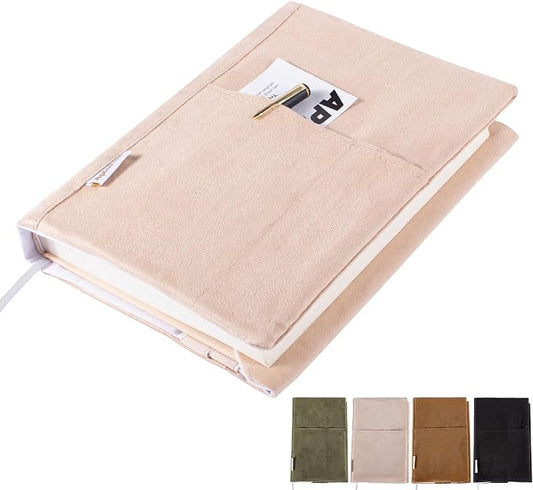 APLUFINE Velvet Book Cover for Paperbacks, Reusable Fabric Book Cover with Pockets, Adjustable Book Protector for Softcover Books, Journals & Bibles