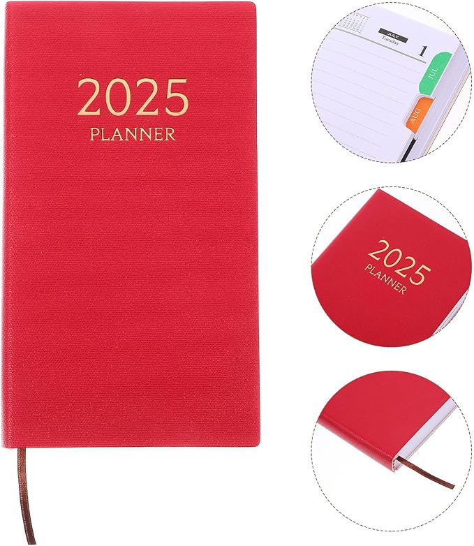 Alipis Weekly Monthly Planner Calendar Notebook for Men and Women Paper Cover Daily Appointment Organizer for Office Home School Red