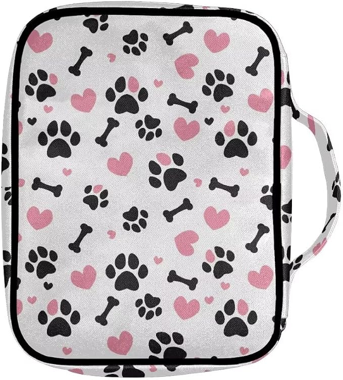 Coldinair Dog Paw Bible Cover Case for Women,Carrying Book Cover Bible Holders with Handle and Zippered Pocket,Fits for Standard/Large Size Bible